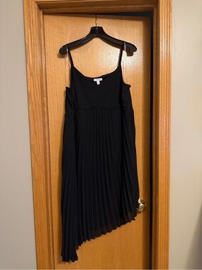 Nine West Black Asymmetric Pleated Slip Dress